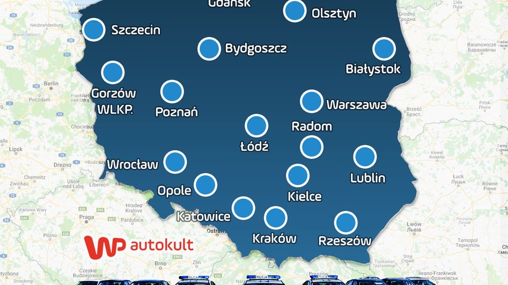 Mapa miejsc, gdzie można spotkać policyjne kontrole w sierpniowy weekend (fot. Autokult)