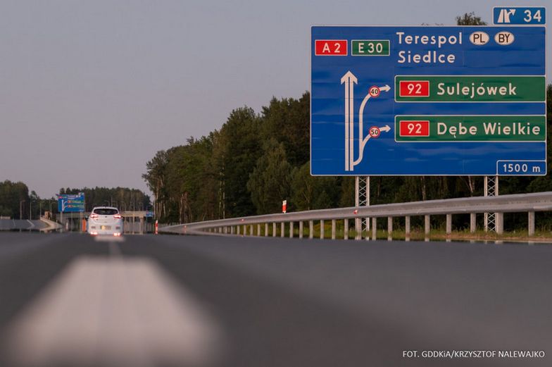 GDDKiA otwiera 15 kilometrów A2 na wschód od Warszawy