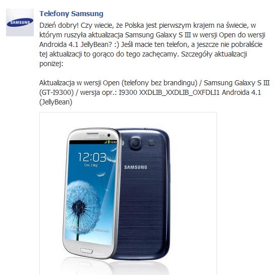 Polska pierwszym krajem z aktualizacją do Jelly Bean dla Samsunga Galaxy S III 2