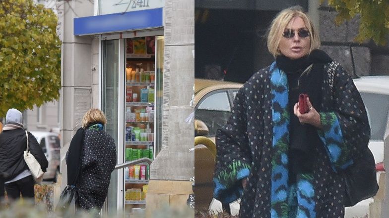 Monika Olejnik spaceruje po Warszawie we wzorzystym kimonie i butach Prady