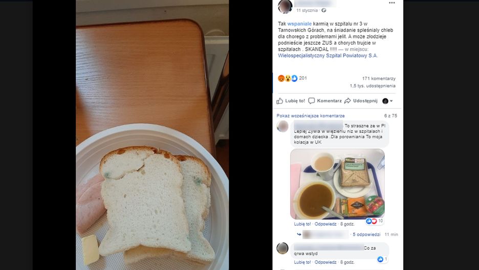 Tarnowskie Góry. Pacjent szpitala dostał zapleśniały chleb