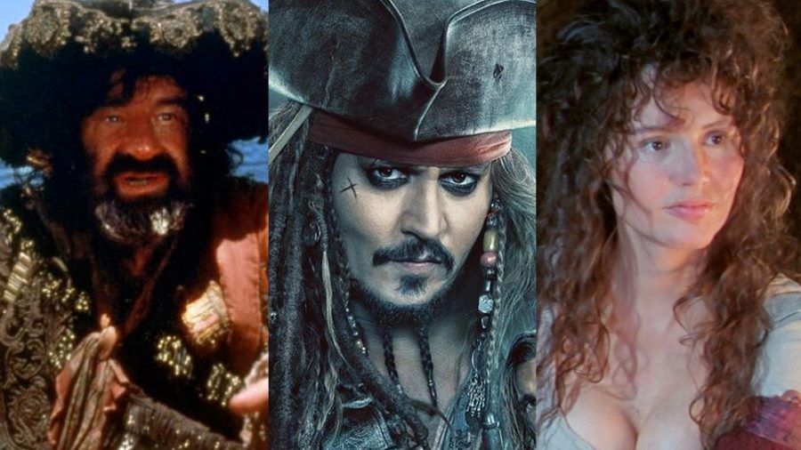 Kadry z filmów "Piraci" (1986), "Piraci z Karaibów: Zemsta Salazara" (2017) i "Wyspa piratów" (1995)