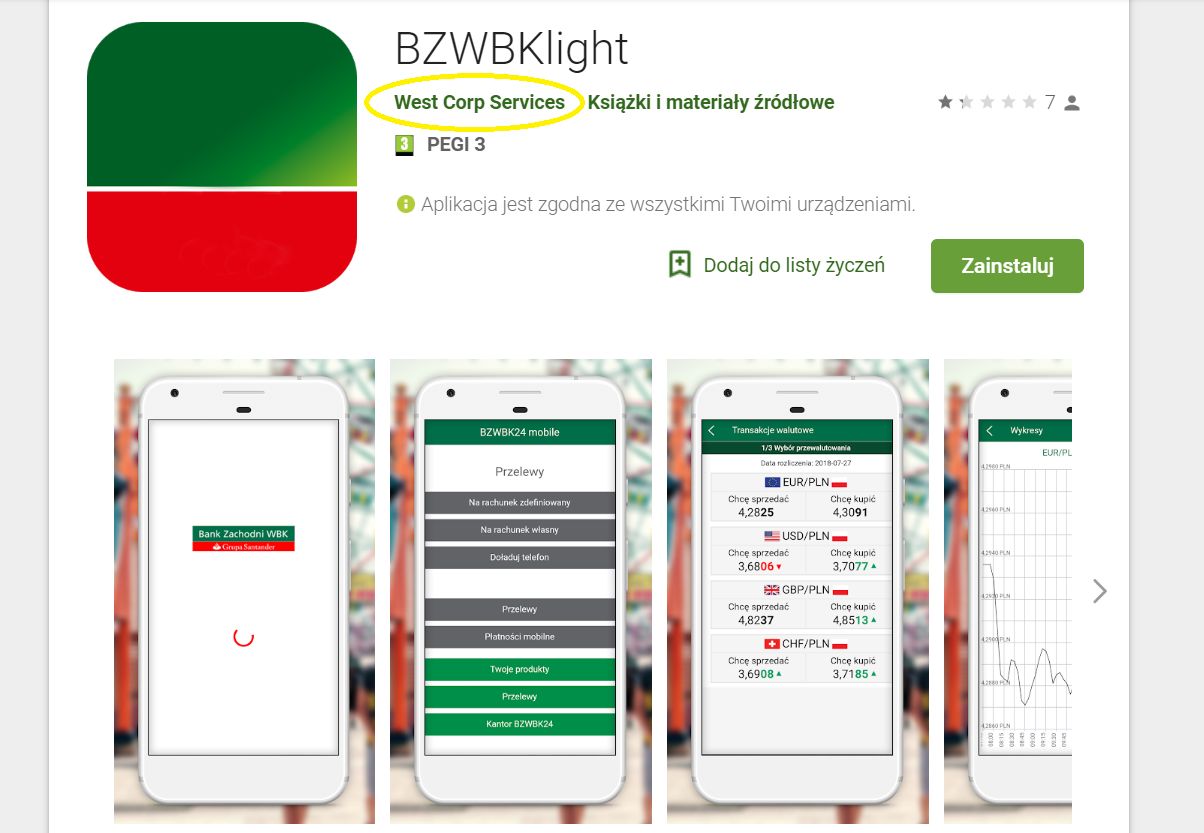 Fałszywa aplikacja BZWBK w Sklepie Play. Uważajcie na nowe oszustwo [aktualizacja]