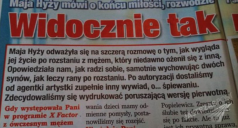 Wywiad z Mają Hyży opublikowany bez autoryzacji