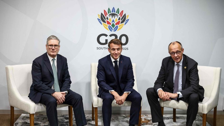 Keir Starmer, Emmanuel Macron,  Friedrich Merz 