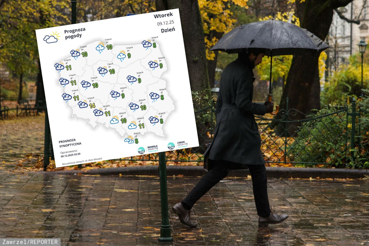 Deszczowy, ale ciepły wtorek. Prognoza pogody na 9 grudnia