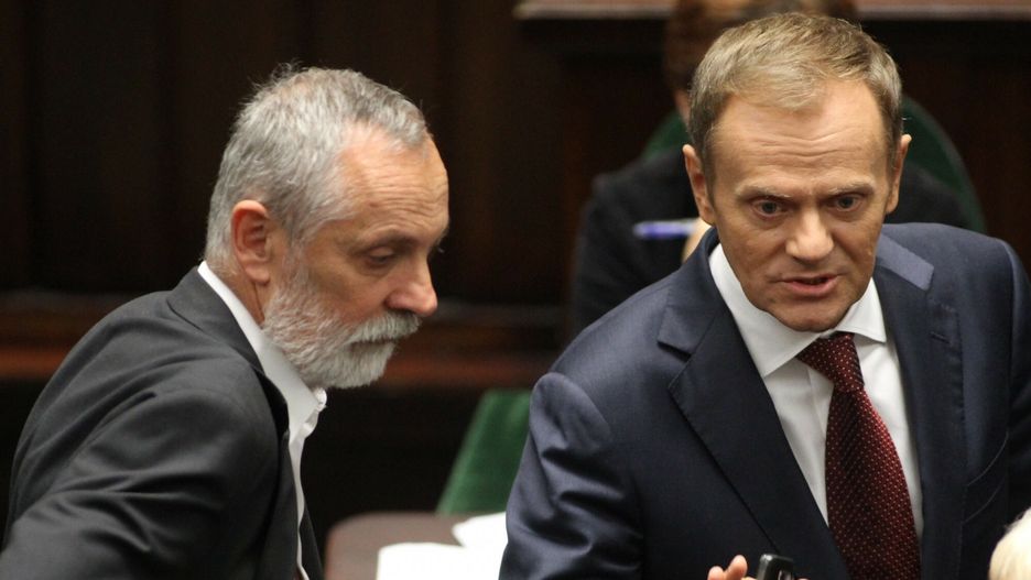 Rafał Grupiński (p.o. szefa klubu KO) i Donald Tusk (szef PO)