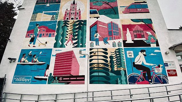Nowa atrakcja dzielnicy - mural, który wylicza wszystkie ważne miejsca Wawra (Urząd Dzielnicy Wawer)