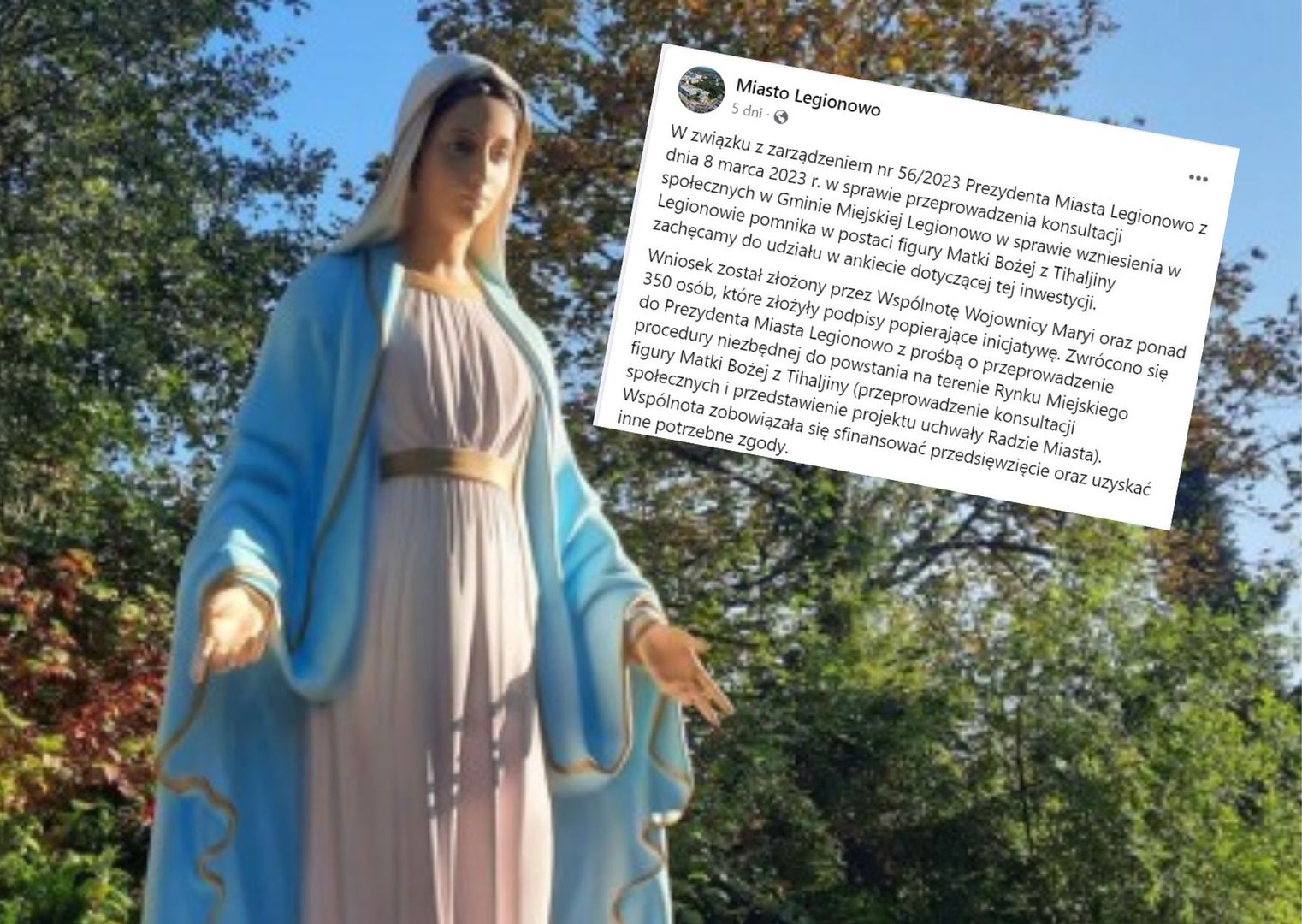 Legionowo jak mały Świebodzin? Chcą postawić posąg Maryi na rynku