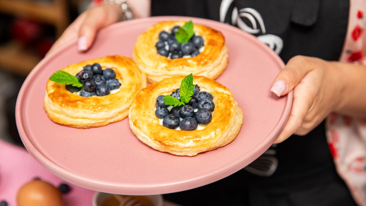 French pastries with blueberries