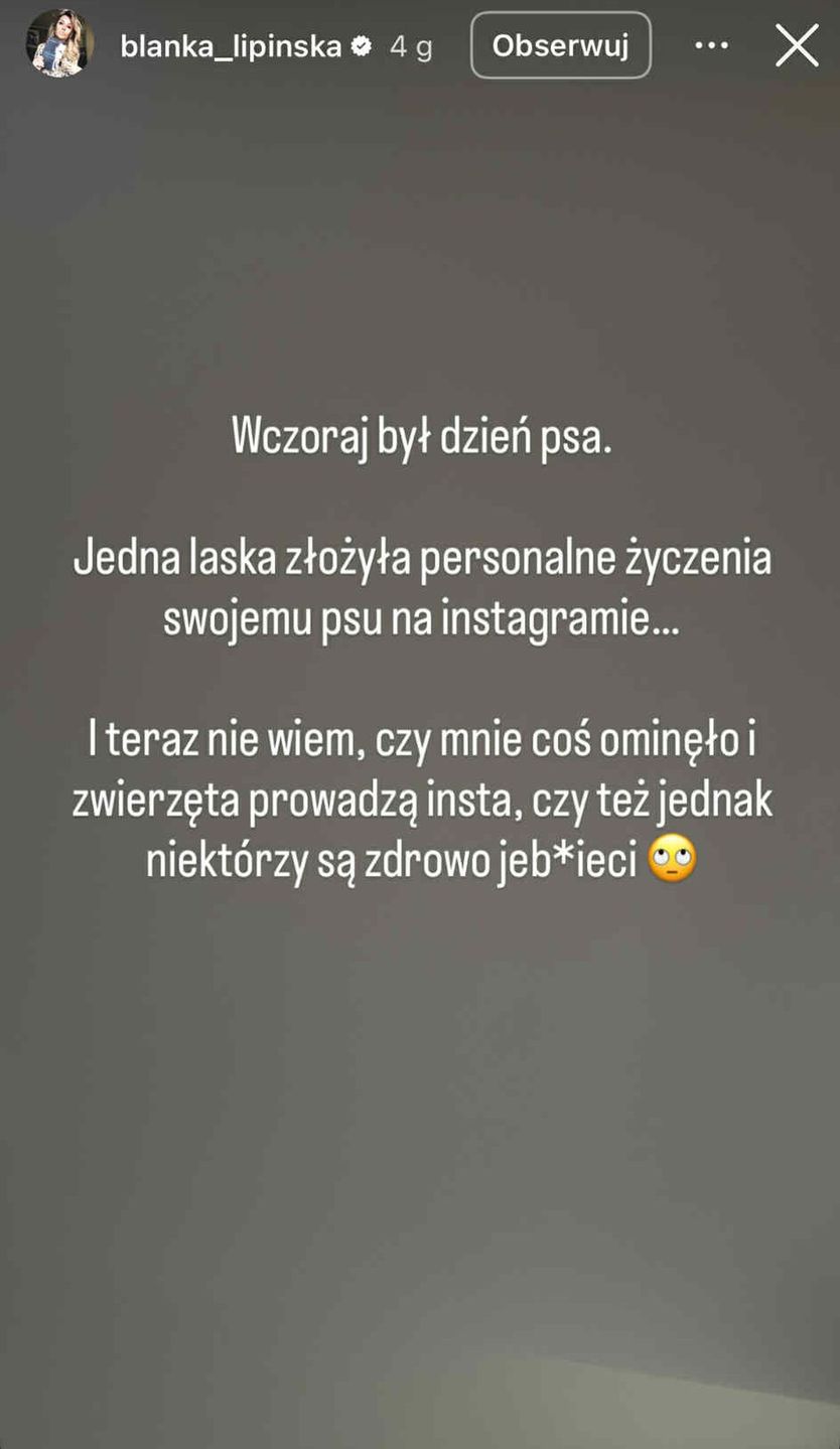 Blanka Lipińska drwi z osób, które składają życzenia psom