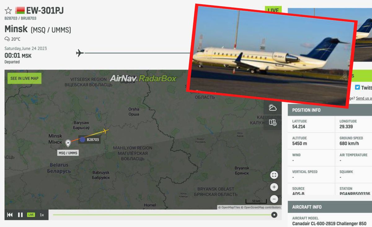 Białoruski samolot rządowy zawrócił w drodze do Moskwy