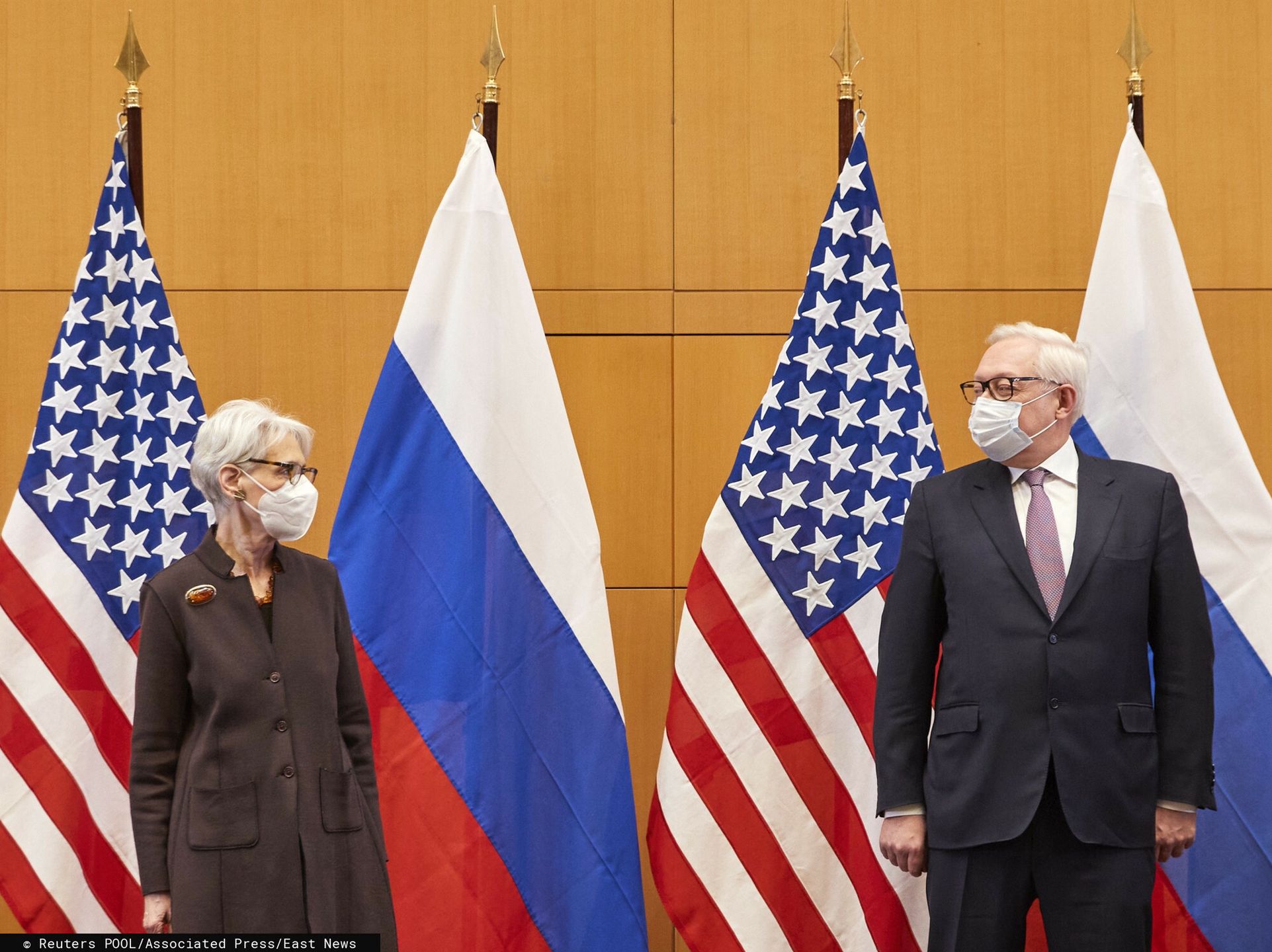 TemporaryUS Deputy Secretary of State Wendy Sherman, left, and Russian deputy foreign minister Sergei Ryabkov attend security talks at the United States Mission in Geneva, Switzerland, Monday, Jan. 10, 2022. (Denis Balibouse/Pool via AP)Reuters POOL