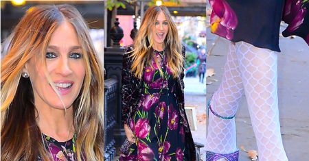 Sarah Jessica Parker w białych rajstopach