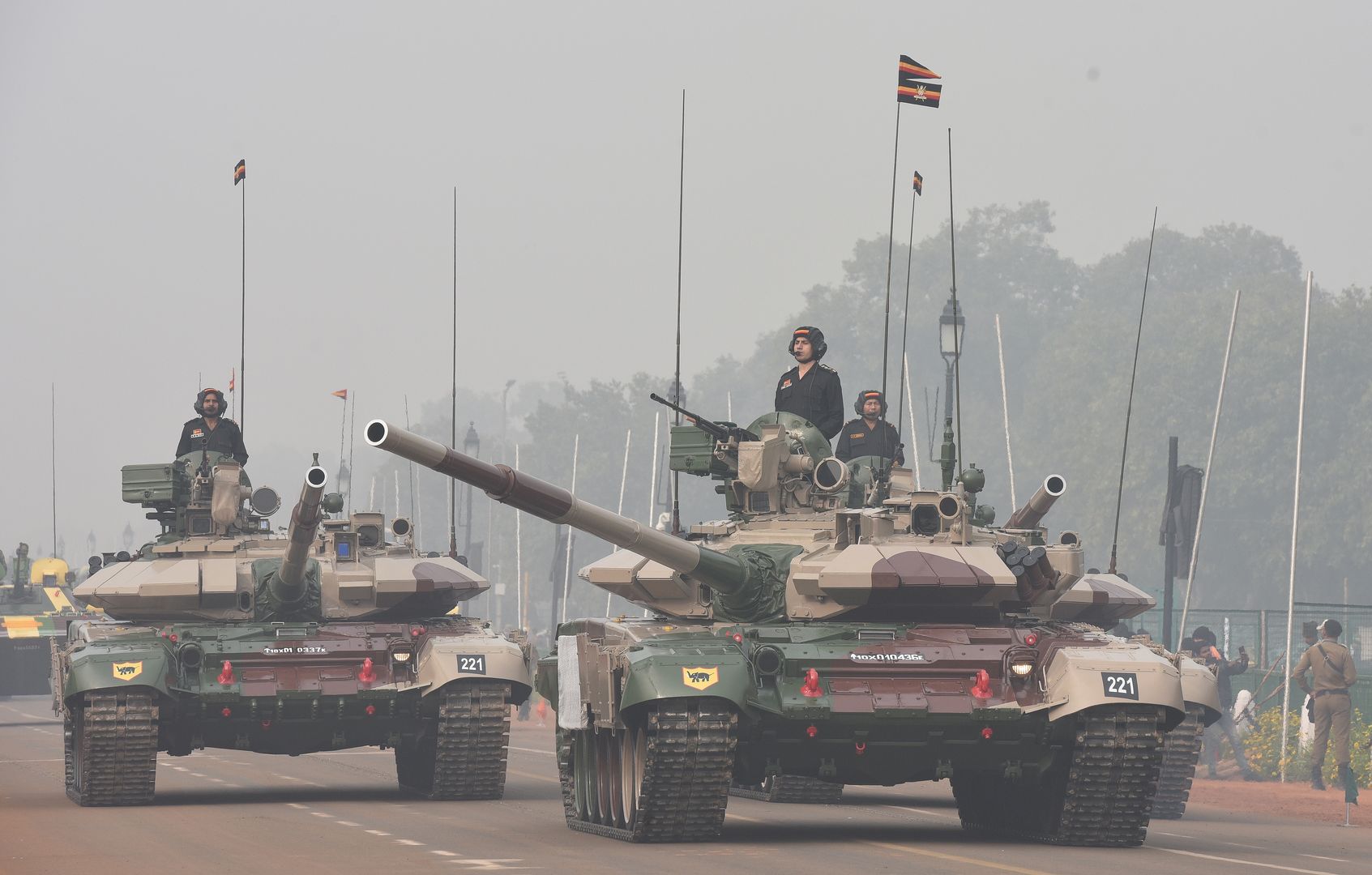NEW DELHI, INDIA - JANUARY 21: Indian Army Tank T-90 (Bhishma) during Republic Day parade rehearsal, at Rajpath on January 21, 2020 in New Delhi, India. (Photo by Sonu Mehta/Hindustan Times via Getty Images)