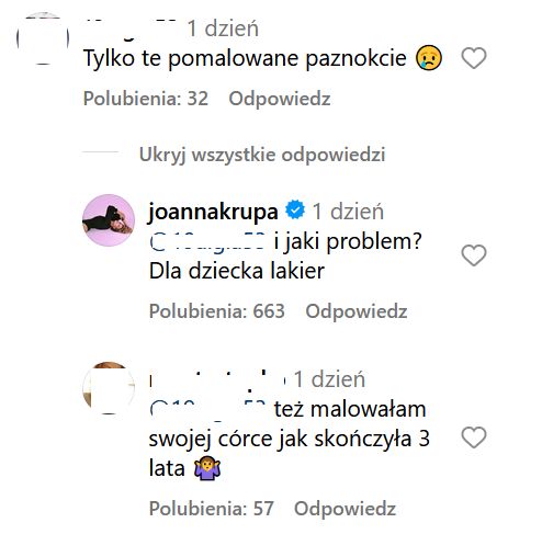Fanka skrytykowała Joannę Krupę za pomalowanie paznokci córce