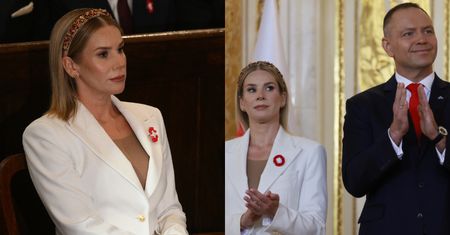 Marta Nawrocka w białym garniturze i bogato zdobioną opaską świętuje 3 maja  (ZDJĘCIA)