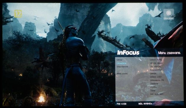 InFocus IN119HDx menu zaawansowane