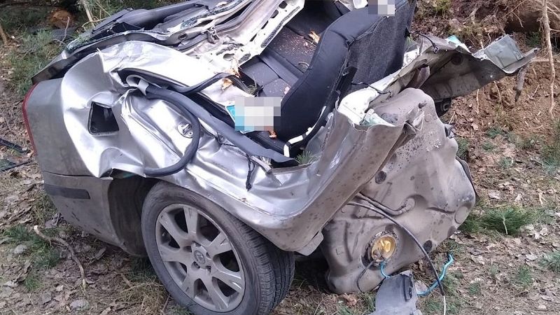 Drożdżak. Skoda rozpadła się na pół po uderzeniu w drzewo | fot. KPP Łuków