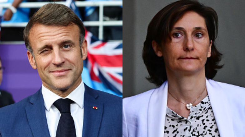 Emmanuel Macron and Amélie Oudéa-Castéra.