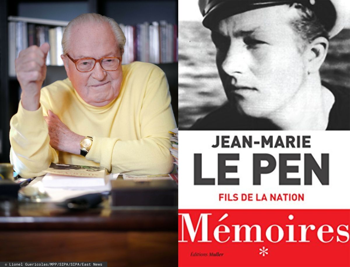 Jean-Marie Le Pen w 2019 r. obok okładki autobiografii