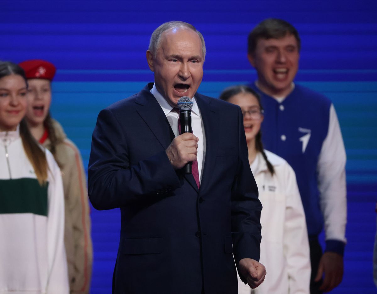 Rosyjski prezydent Władimir Putin na Kongresie Młodzieży 1 lutego 2024 roku