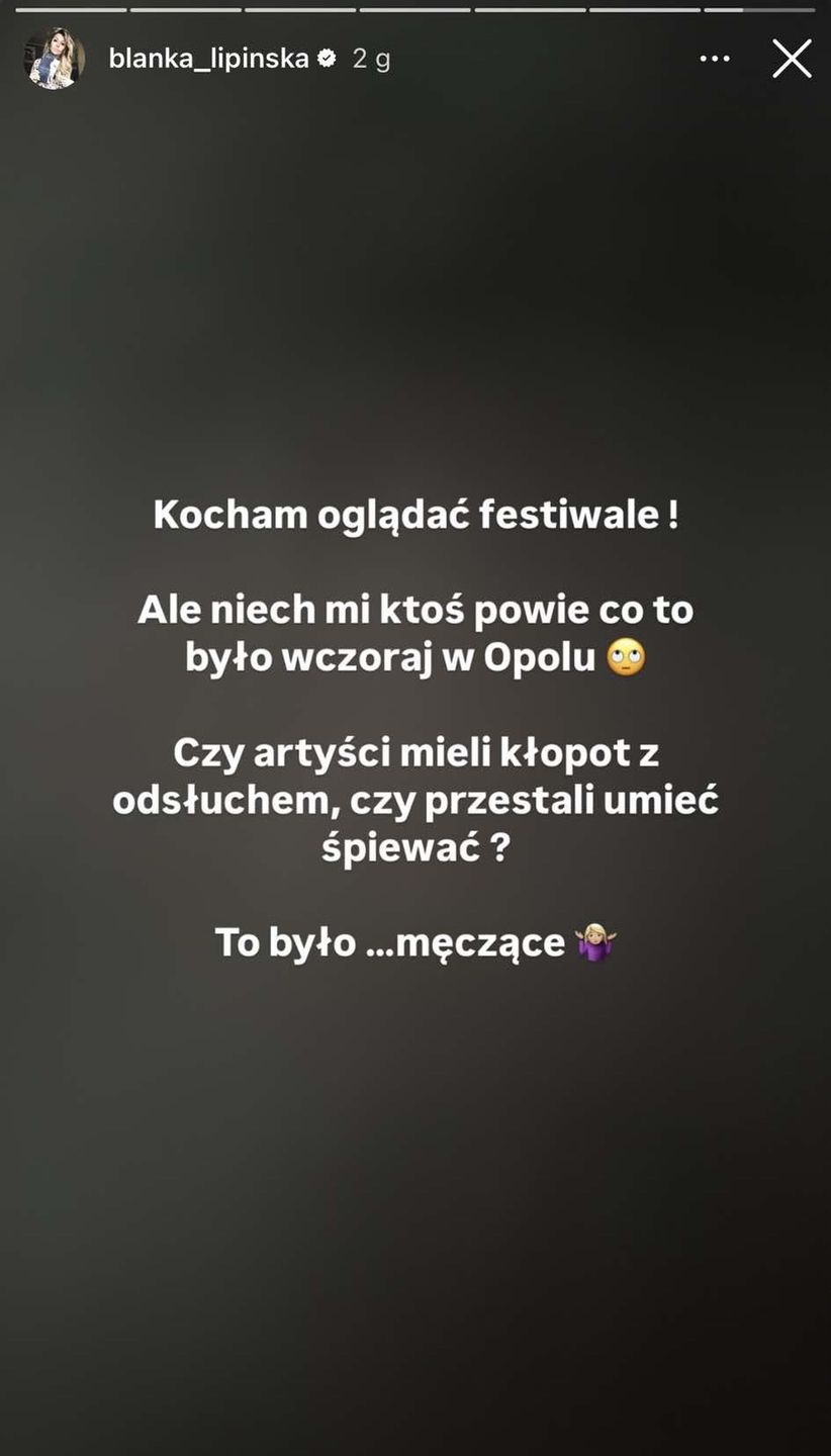 Blanka Lipińska komentuje festiwal w Opolu 