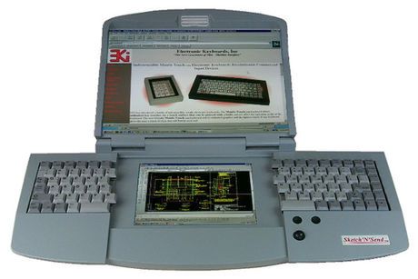 Laptop z dwoma ekranami i rozsuwaną klawiaturą