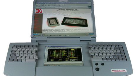 Laptop z dwoma ekranami i rozsuwaną klawiaturą 1