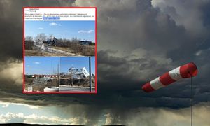 Niebezpieczna sytuacja w Olsztynie. Wiatr przewrócił konstrukcję