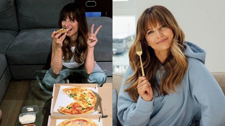 Ann Lewandowska kibicuje Robertowi i pałaszuje pizzę