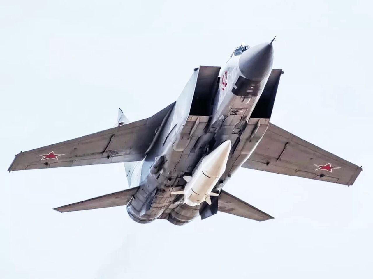 MiG-31K with a Kh-47M2 Kinzhal missile - stock photo