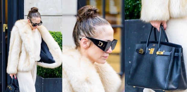 Jennifer Lopez w białym futerku kroczy ulicami Nowego Jorku, dzierżąc w dłoni torebkę wartą 100 tys. zł (ZDJĘCIA)