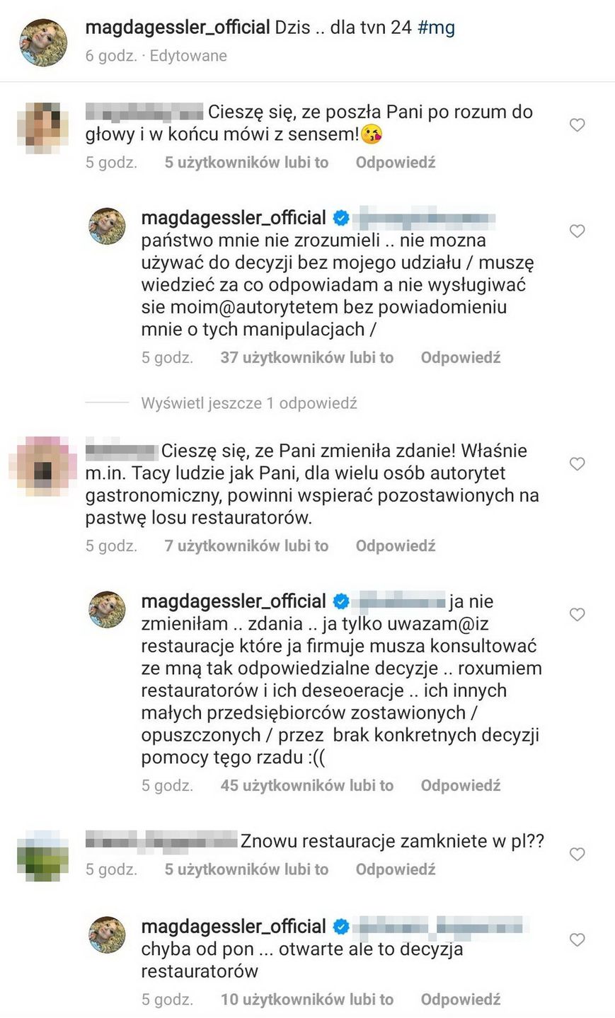 Magda Gessler komentuje sytuację restauratorów w dobie obostrzeń