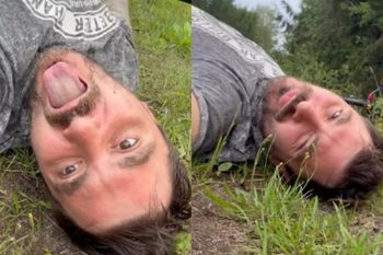Daniel Martyniuk dał kolejny POPIS. Leży na trawie, stroi miny i pokazuje środkowy palec