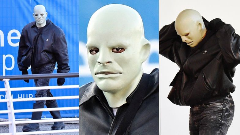 Kanye West w przerażającej masce na lotnisku w Wenecji