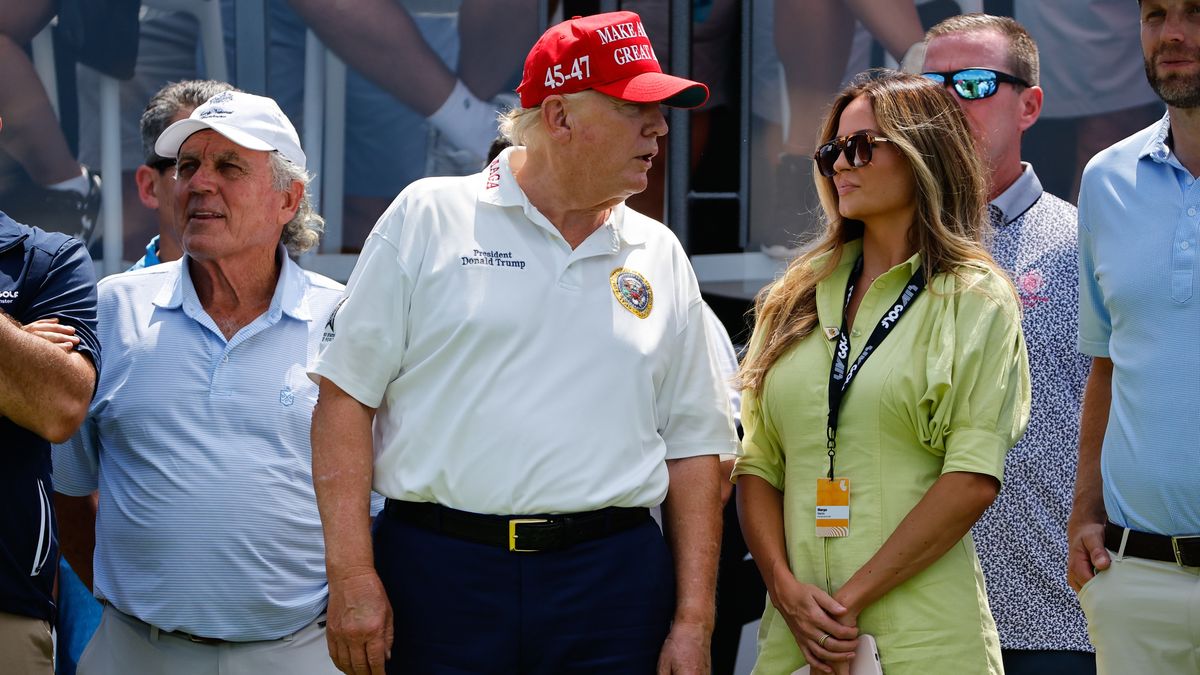 GOLF: AUG 11 LIV Golf Bedminster
BEDMINSTER, NJ - AUGUST 11:  Former President Donald Trump and Margo Martin his deputy director of communications at the 1st tee during LIV Golf Bedminster- round 1 on August 11, 2023 at Trump National Golf Club in Bedminster, New Jersey.  (Photo by Rich Graessle/Icon Sportswire via Getty Images)
Icon Sportswire
