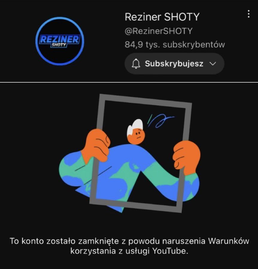 Kanał Reziner SHOTY zbanowany na YouTube