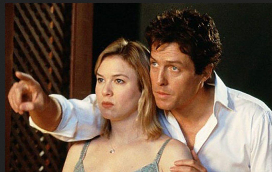 Renee Zellweger and Hugh Grant in the movie "Bridget Jones's Diary"