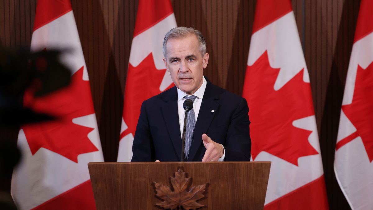 Mark Carney, Canada's prime minister, speaks during a news conference in Ottawa, Ontario, Canada, on Thursday, March 27, 2025. Carney says Canada will fight back against President Donald Trump's trade war and his tariffs on the auto sector, but he did not outline any new retaliatory measures against the US on Thursday. Photographer: David Kawai/Bloomberg via Getty Images