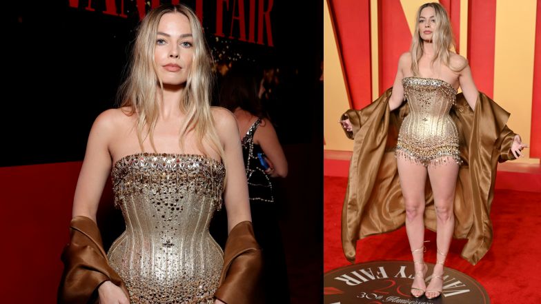 Margot Robbie chwali się talią osy, pozując na imprezie "Vanity Fair" w ZŁOTEJ ZBROI (ZDJĘCIA)