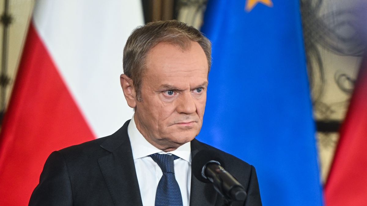 WARSAW, POLAND - OCTOBER 24: The leader of Civic Coalition (KO), Donald Tusk stands among the leader of Poland 2050 Party, Szymon Holownia, the Leader of Polish People's Party (PSL), Wladyslaw Kosiniak Kamysz and one of the Leaders of the New Left, Wlodzimierz Czarzasty as they give a press statement in Warsaw, Poland on October 24, 2023. On Tuesday and Wednesday, Oct . 24 and 25 President Andrzej Duda will hold individual consultations with leaders of political parties that have won seats in the parliament of the new term. With the results of the Parliamentary elections out, Poland's democratic opposition made of the Civic Coalition, The Third Way Political alliance, and The New Left has the chance to rule with a majority and all have refused to enter a coalition with the ruling government party, Law and Justice. (Photo by Omar Marques/Anadolu via Getty Images)