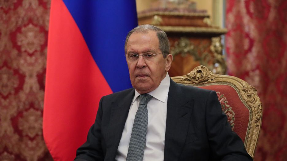 MOSCOW, RUSSIA - MAY 18: (----EDITORIAL USE ONLY â MANDATORY CREDIT - "RUSSIAN FOREIGN MINISTRY / HANDOUT" - NO MARKETING NO ADVERTISING CAMPAIGNS - DISTRIBUTED AS A SERVICE TO CLIENTS----) Russian Foreign Minister Sergey Lavrov meets the Secretary-General of the Shanghai Cooperation Organisation, Zhang Ming in Moscow, Russia on May 18, 2022. (Photo by Russian Foreign Ministry/Handout/Anadolu Agency via Getty Images)