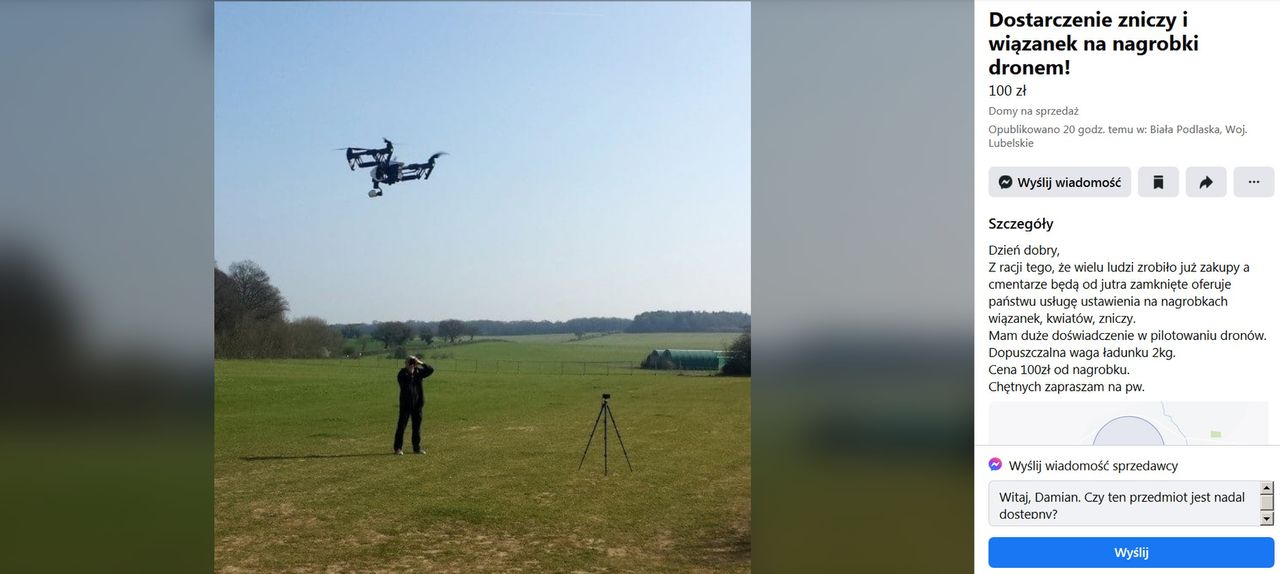 Zamknięte cmentarze. Polak chce dostarczać znicze i kwiaty dronem