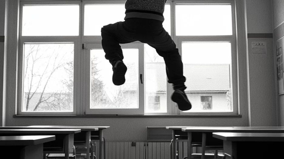 Mężczyzna skakał po ławkach w szkole