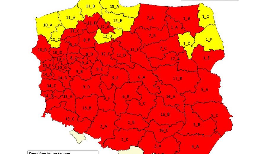 Polska. Wysoki stan zagrożenia pożarowego występuje niemal w całym kraju.