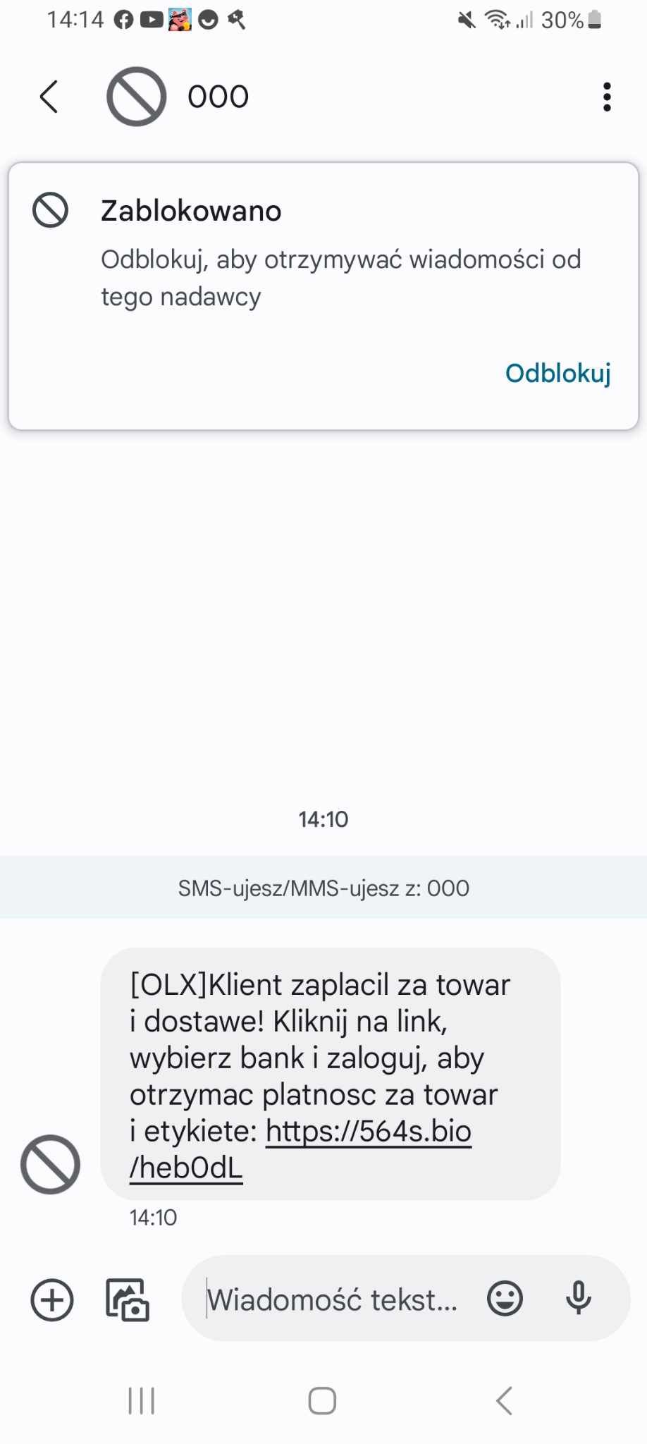 Fałszywy SMS "od OLX"