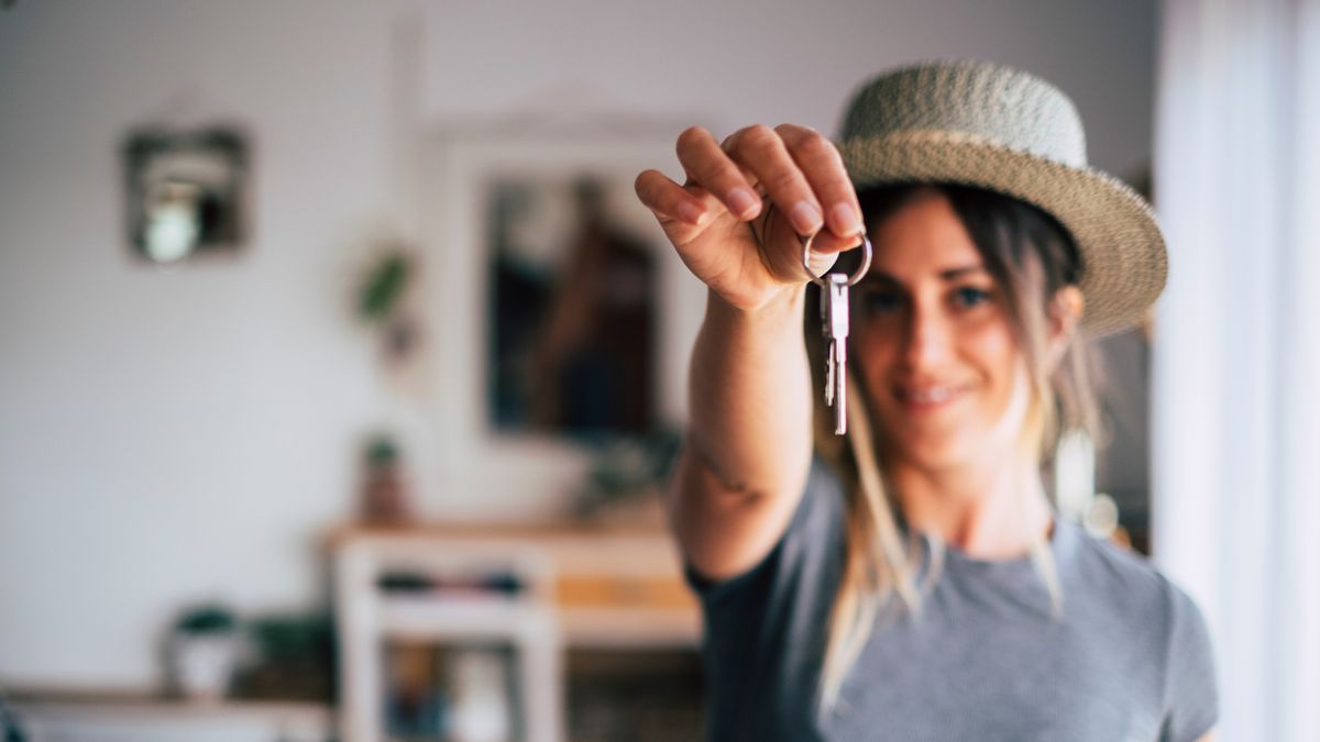 Crop close up of female tenant renter show praise house keys moving to first own new apartment or house, happy woman owner buy purchase home, relocate to dwelling, rental, rent, ownership concept
Crop close up of female tenant renter show praise house keys moving to first own new apartment or house, happy woman owner buy purchase home, relocate to dwelling, rental, rent, ownership concept
adult, agent, apartment, bank, broker, business, caucasian, cheerful, client, closeup, concept, day, dream, estate, female, focus, girl, hand, happy, holding, home, house, independence, independent, indoor, joyful, key, life, lifestyle, millennial, modern, mortgage, new, one, owner, people, person, portrait, property, purchase, real, relocation, room, sale, showing, single, smile, success, woman, young