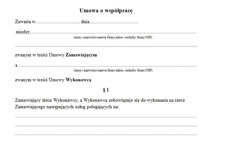 Wzór Umowy O Współpracę. Co Powinien Zawierać Dokument. Wzór Do ...