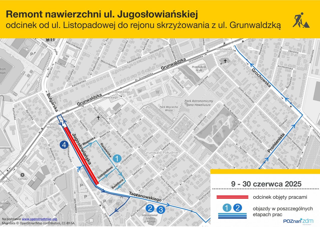 Poznań. Remont ulicy Jugosłowiańskiej od 9 czerwca – zmiany w organizacji ruchu